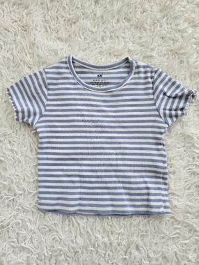 H&M Light Blue & White Striped Ribbed Short Sleeve Tee